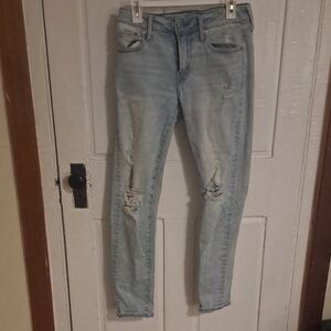 American Eagle Light Blue Distressed Skinny Jeans - Mens